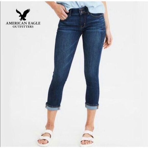 American Eagle Outfitters Women's Stretch Artist Cropped Jeans Blue Denim Size 4 - Picture 1 of 12